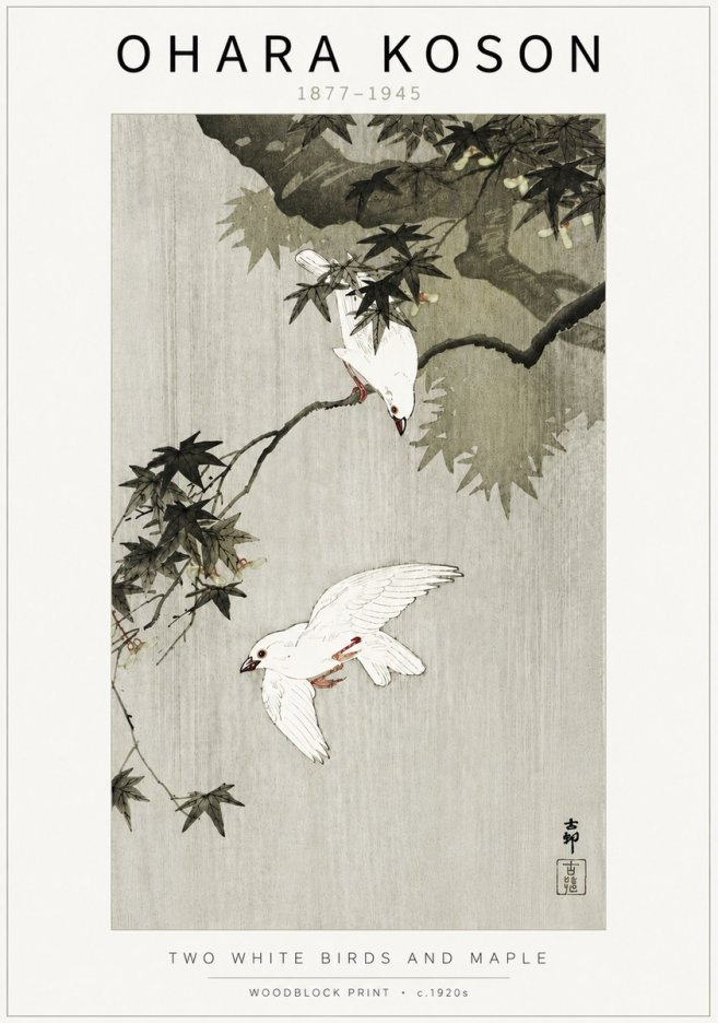 Ohara Koson Two White Birds and Maple No5 - Poster