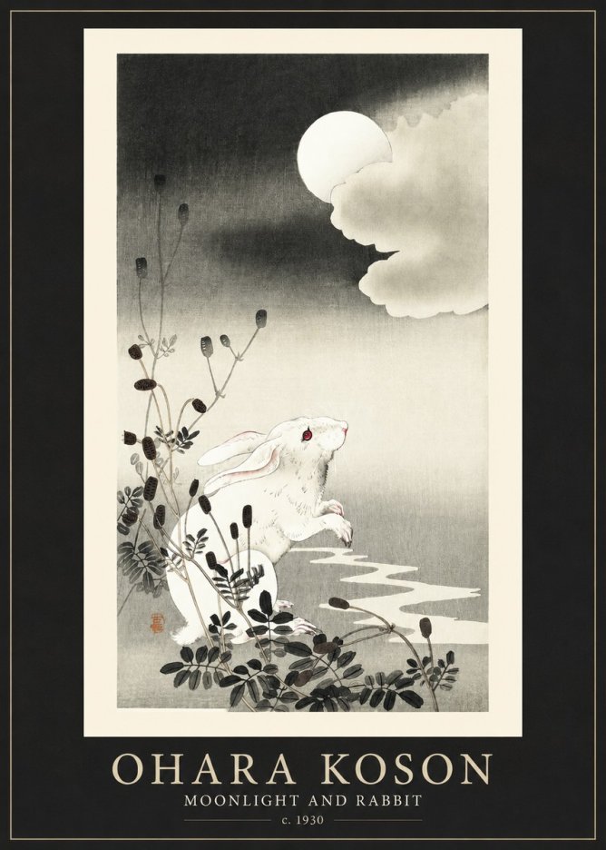 Ohara Koson Moonlight and Rabbit No1 - Poster