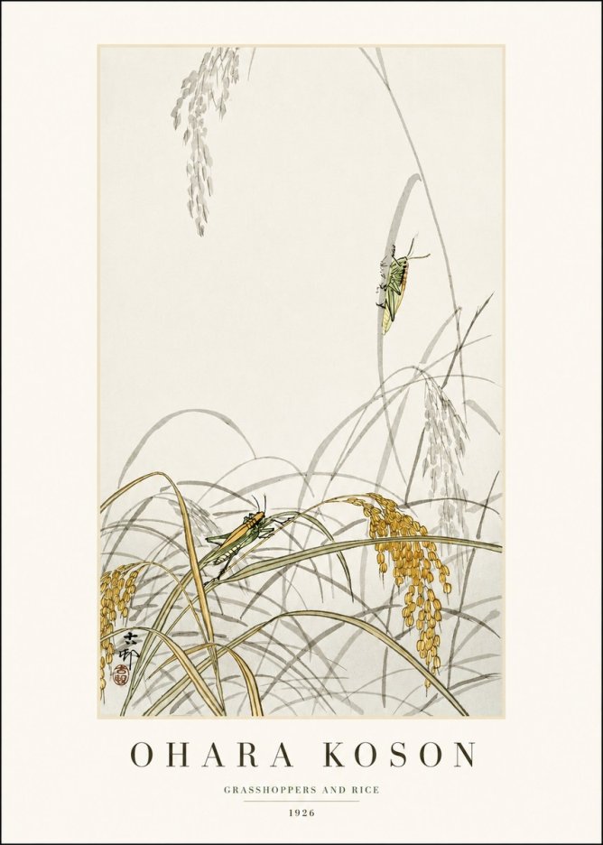 Ohara Koson Grasshoppers and Rice No1 - Poster
