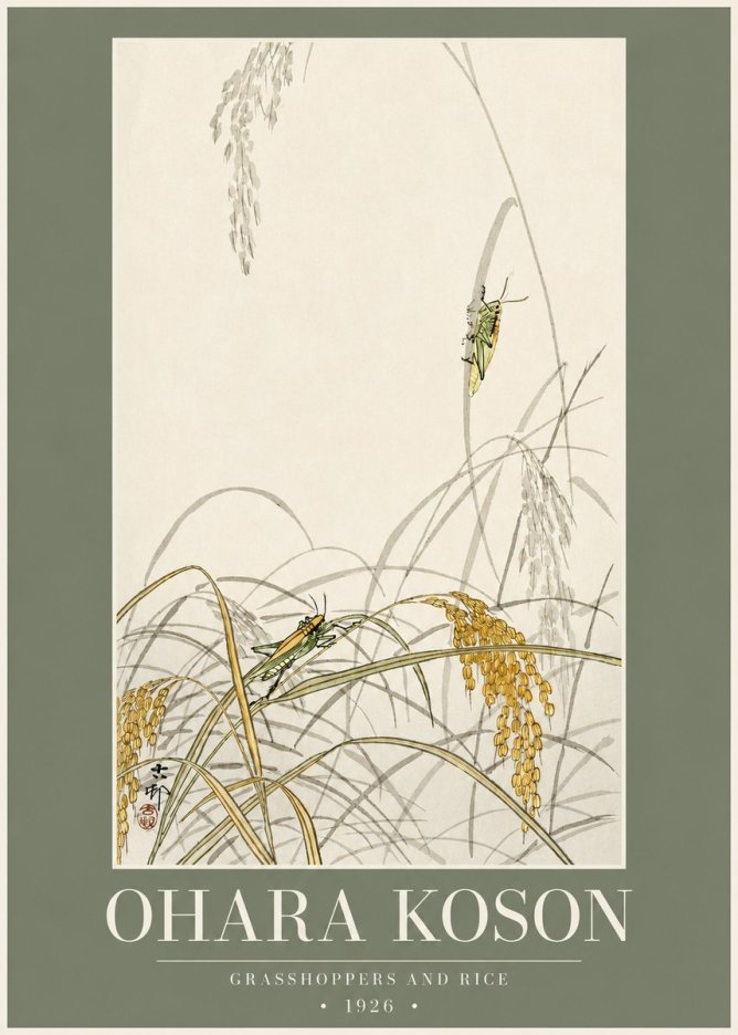 Ohara Koson Grasshoppers and Rice No2 - Poster