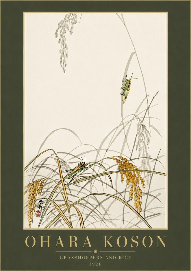 Ohara Koson Grasshoppers and Rice No6 - Poster