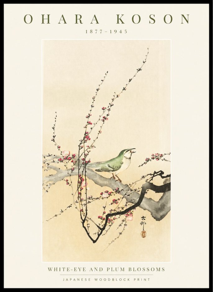 Ohara Koson White-eye and Plum Blossoms No1 - Poster