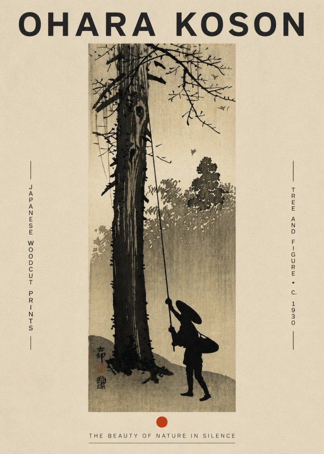 Ohara Koson Tree and Figure No4 - Poster