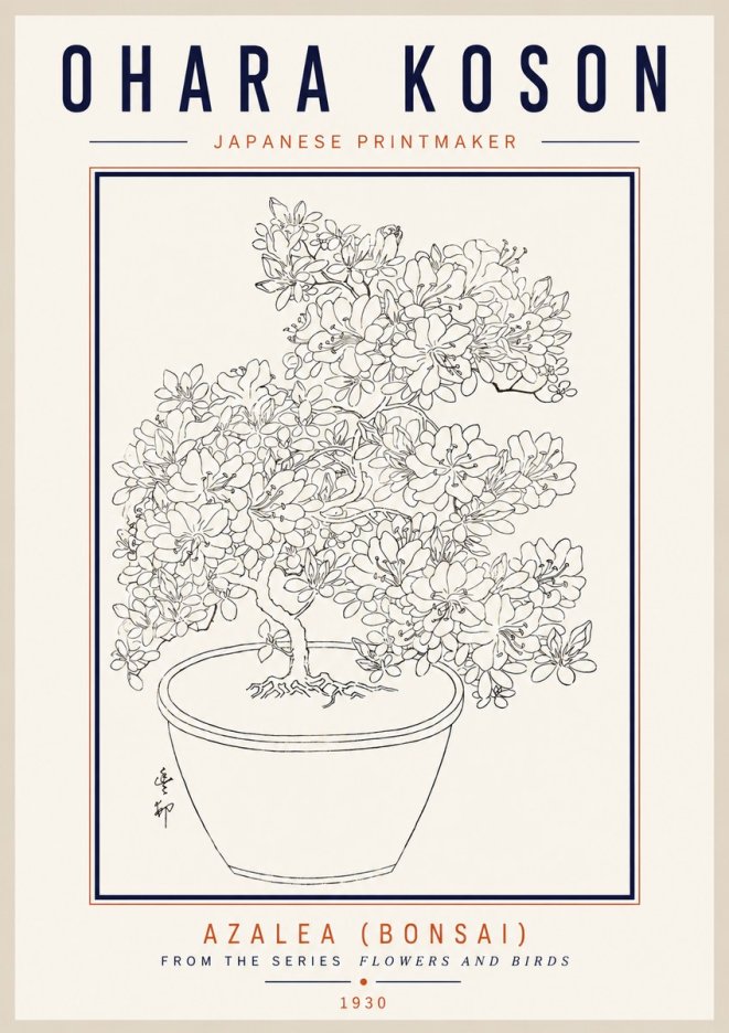 Ohara Koson Azalea (Bonsai) No3 - Poster