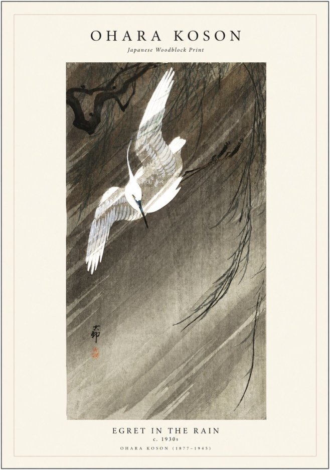 Ohara Koson Egret in the Rain II No1 - Poster
