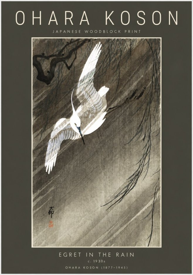 Ohara Koson Egret in the Rain II No2 - Poster