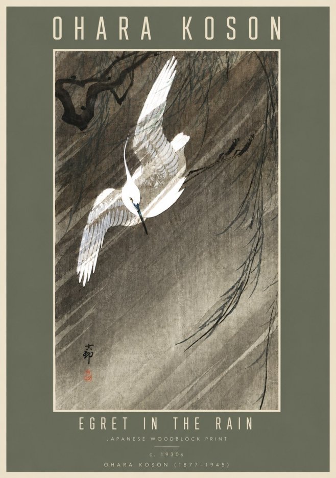 Ohara Koson Egret in the Rain II No4 - Poster