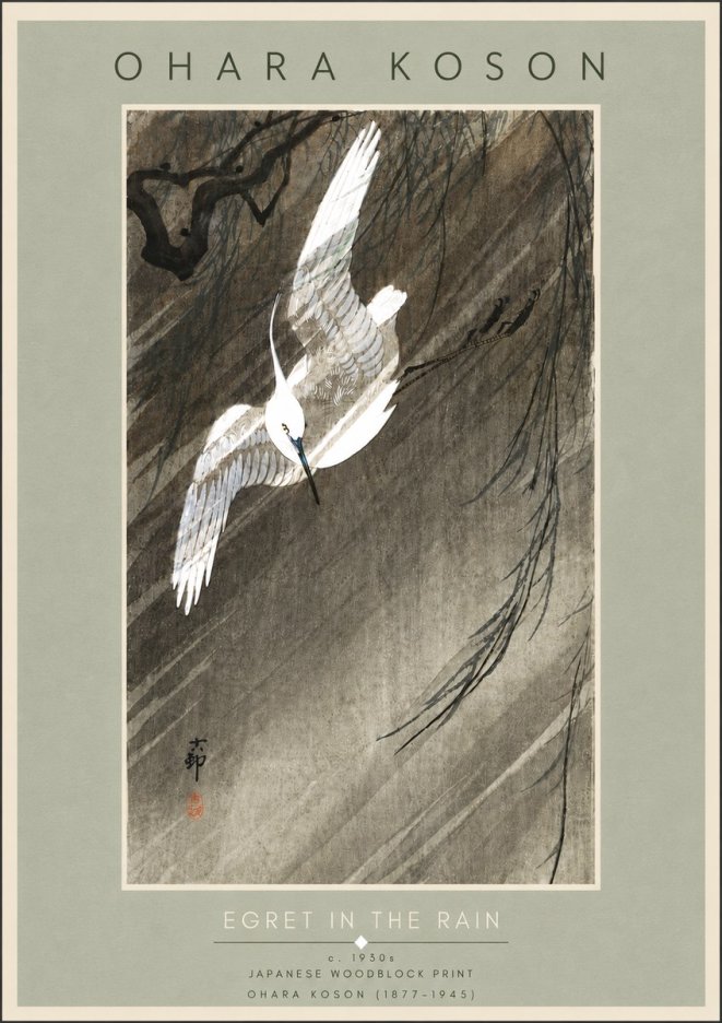 Ohara Koson Egret in the Rain II No5 - Poster