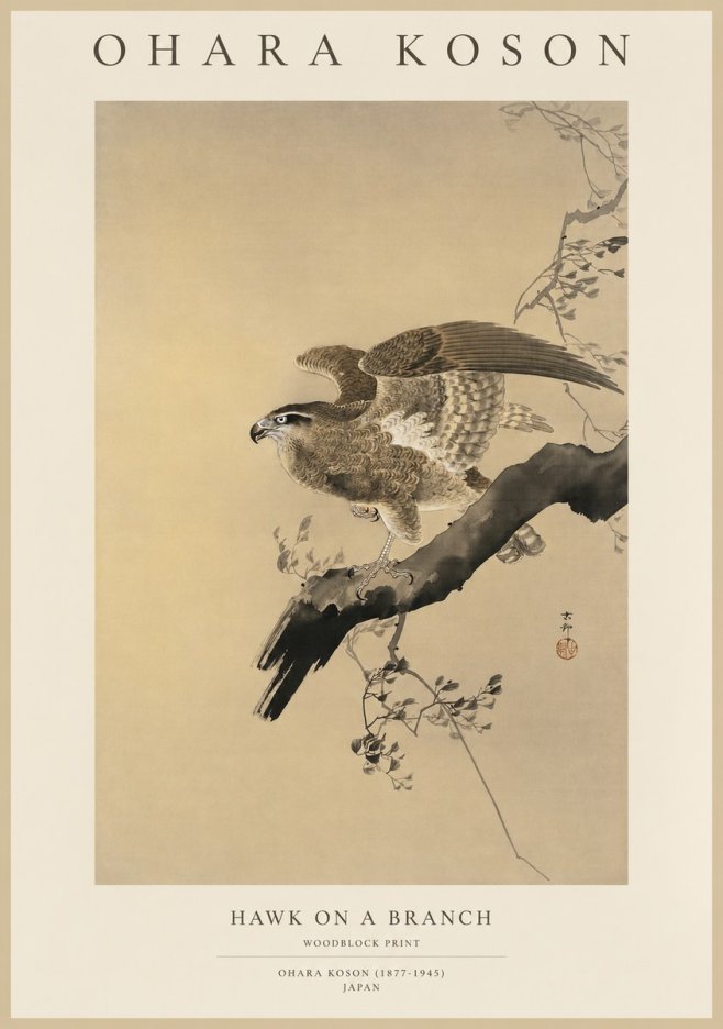 Ohara Koson Hawk on a Branch I No1 - Poster