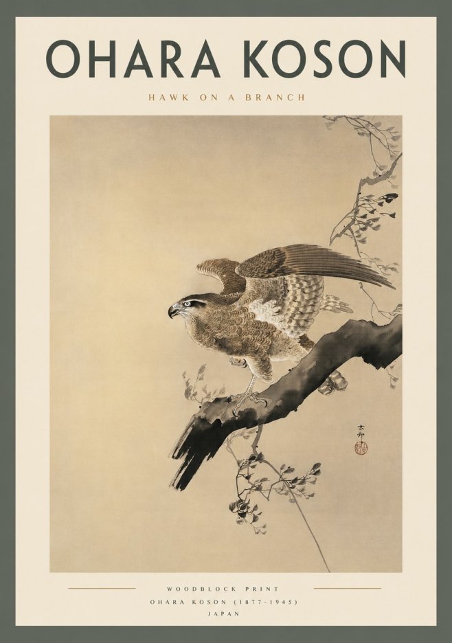 Ohara Koson Hawk on a Branch I No2 - Poster