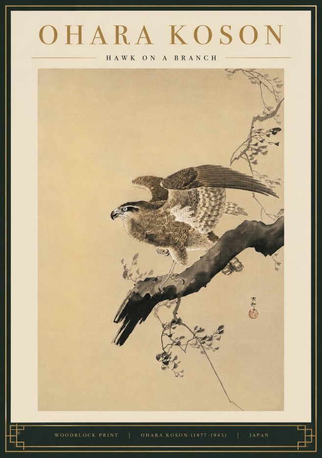 Ohara Koson Hawk on a Branch I No5 - Poster