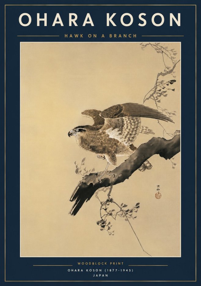 Ohara Koson Hawk on a Branch I No6 - Poster