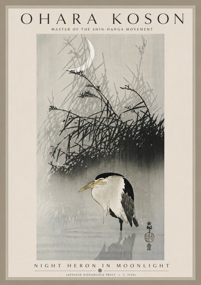 Ohara Koson Night Heron in Moonlight No5 - Poster