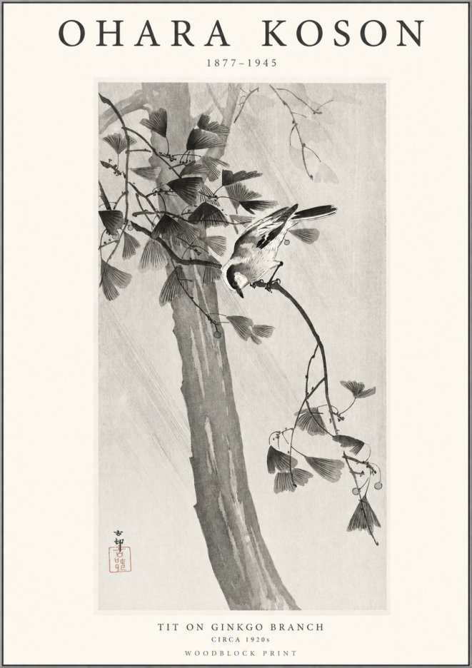 Ohara Koson Tit on Ginkgo Branch No1 - Poster