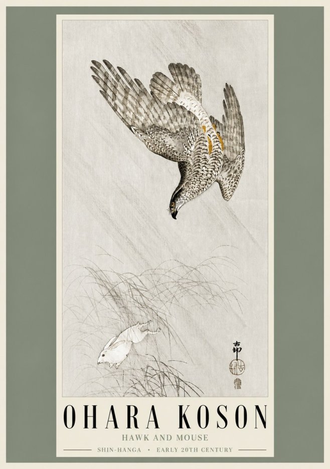 Ohara Koson Hawk and Mouse No3 - Poster