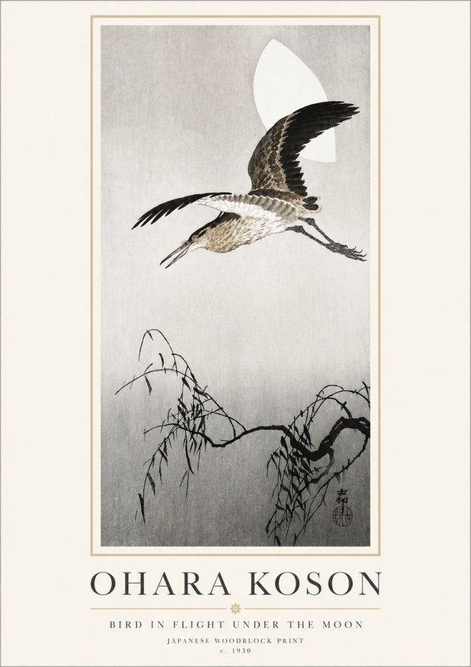 Ohara Koson Bird in Flight Under the Moon No3 - Poster