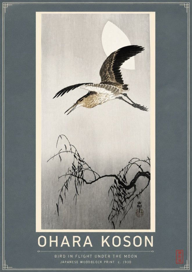 Ohara Koson Bird in Flight Under the Moon No4 - Poster