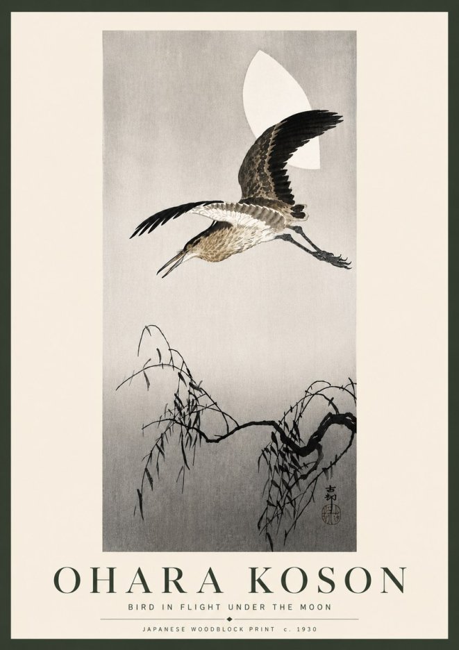 Ohara Koson Bird in Flight Under the Moon No5 - Poster