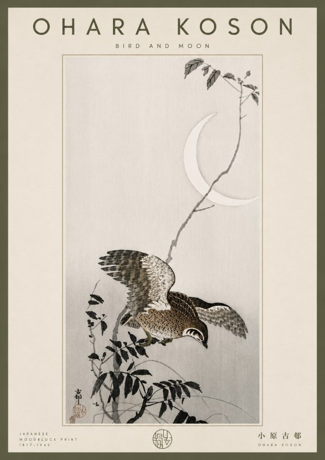 Ohara Koson Bird and Moon No6 - Poster