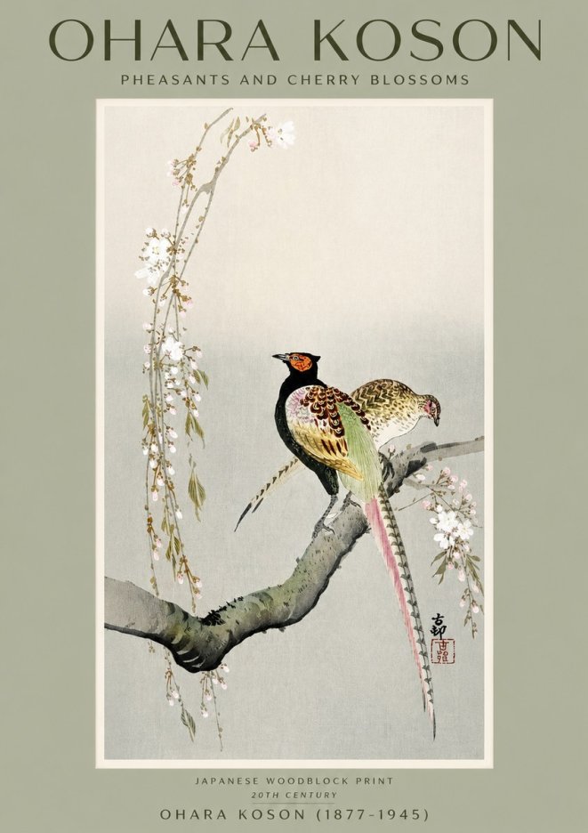 Ohara Koson Pheasants and Cherry Blossoms II No2 - Poster