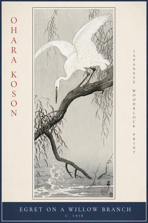 Ohara Koson Egret on a Willow Branch No2 - Poster