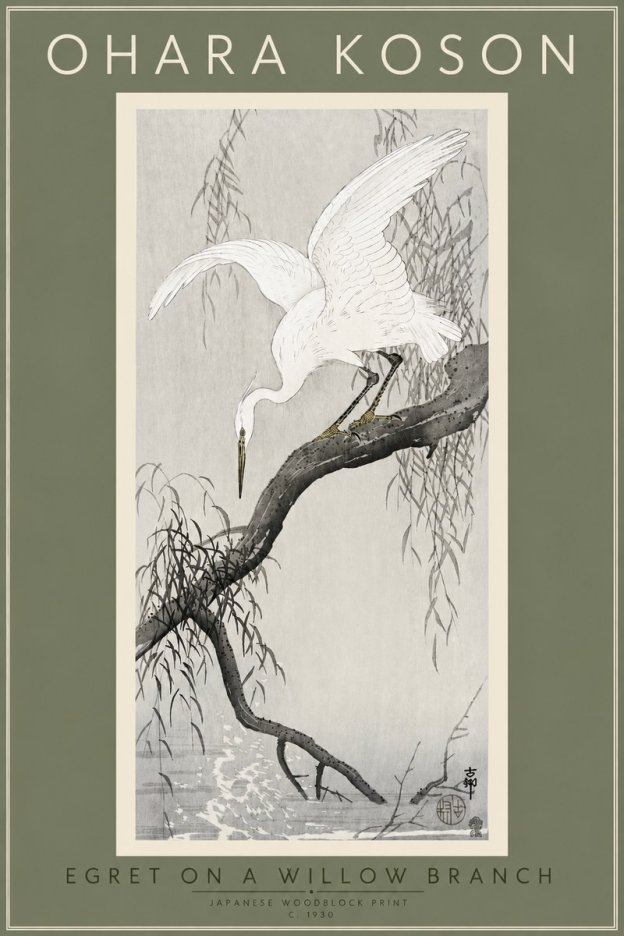 Ohara Koson Egret on a Willow Branch No4 - Poster