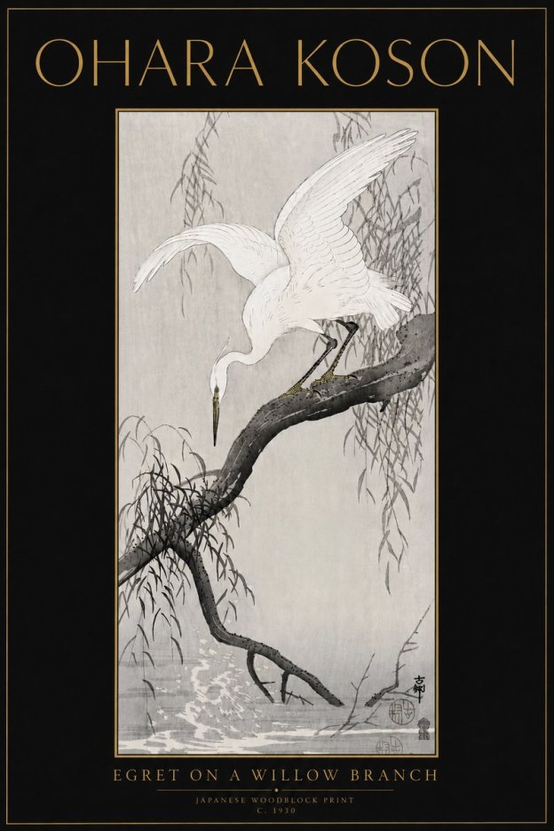 Ohara Koson Egret on a Willow Branch No5 - Poster