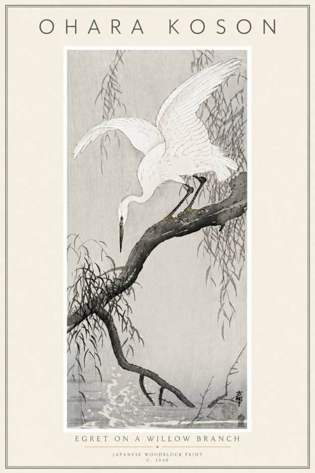 Ohara Koson Egret on a Willow Branch No6 - Poster