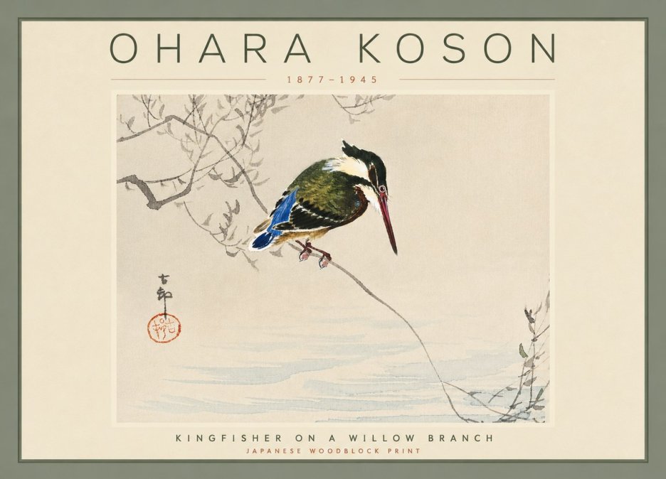 Ohara Koson Kingfisher on a Willow Branch No4 - Poster