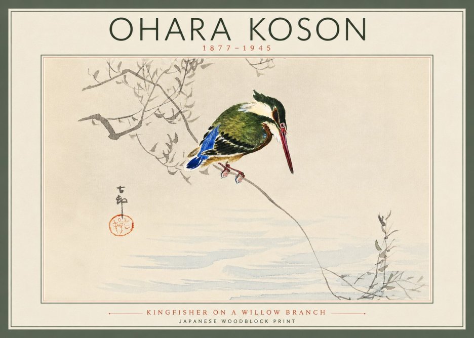 Ohara Koson Kingfisher on a Willow Branch No5 - Poster