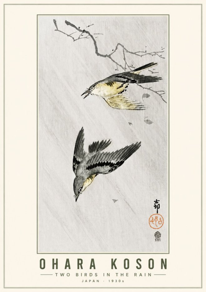 Ohara Koson Two Birds in the Rain No5 - Poster