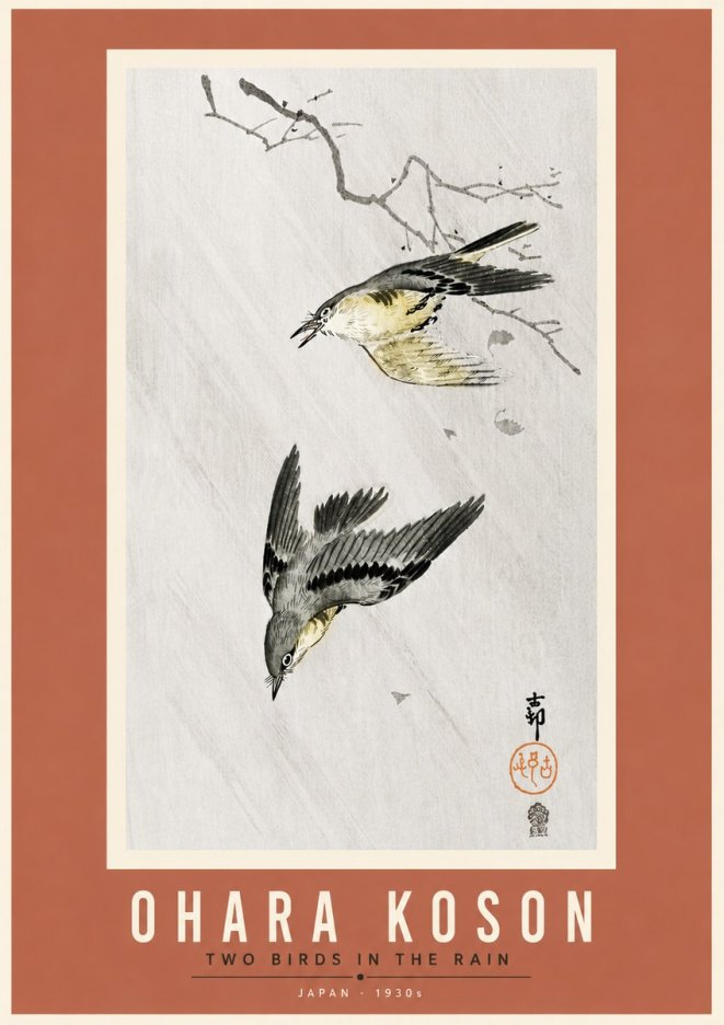 Ohara Koson Two Birds in the Rain No6 - Poster
