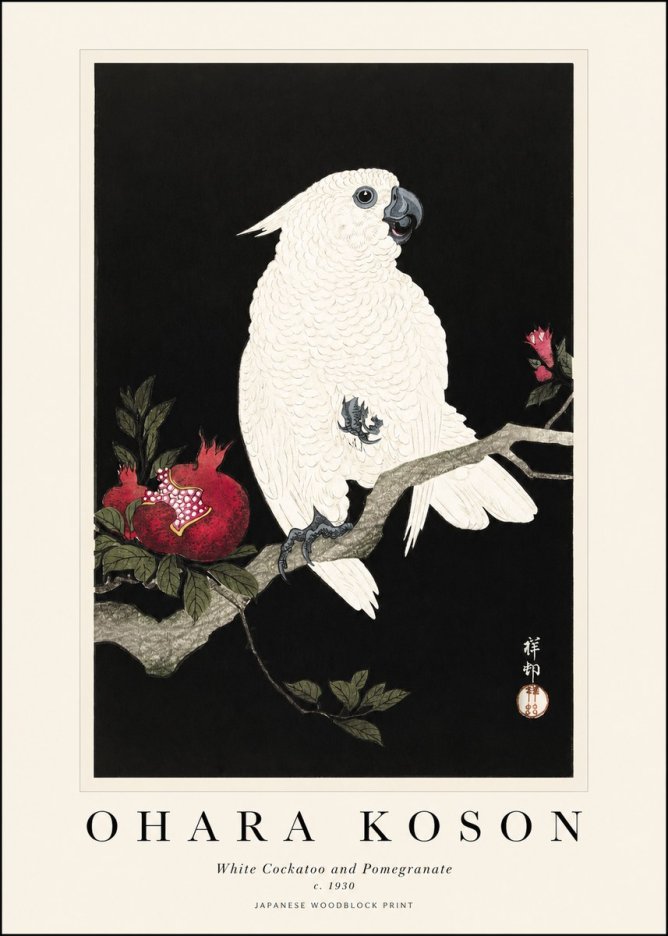 Ohara Koson White Cockatoo and Pomegranate I No1 - Poster