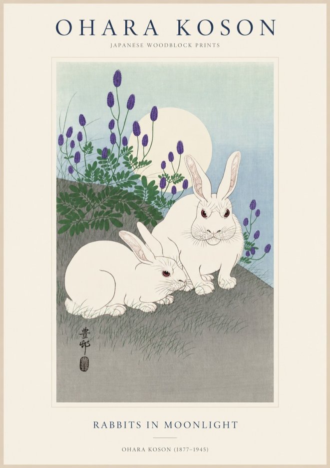 Ohara Koson Rabbits in Moonlight No1 - Poster