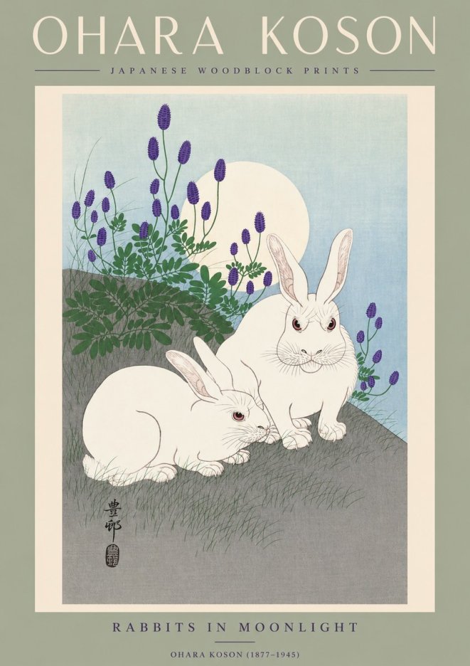 Ohara Koson Rabbits in Moonlight No2 - Poster