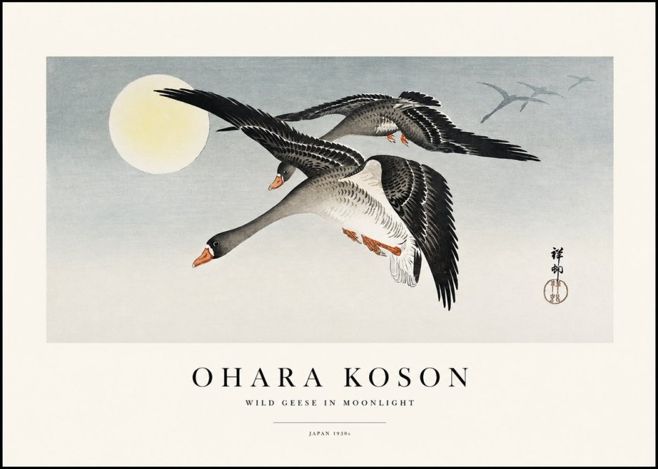 Ohara Koson Wild Geese in Moonlight III No1 - Poster