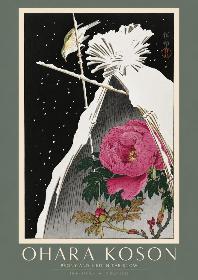Ohara Koson Peony and Bird in the Snow No2 - Poster