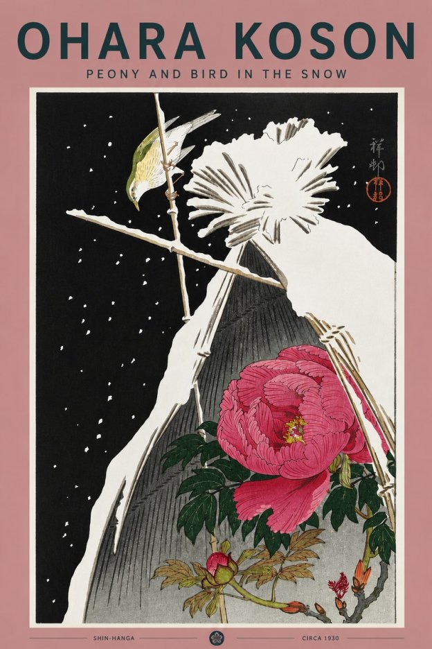 Ohara Koson Peony and Bird in the Snow No5 - Poster