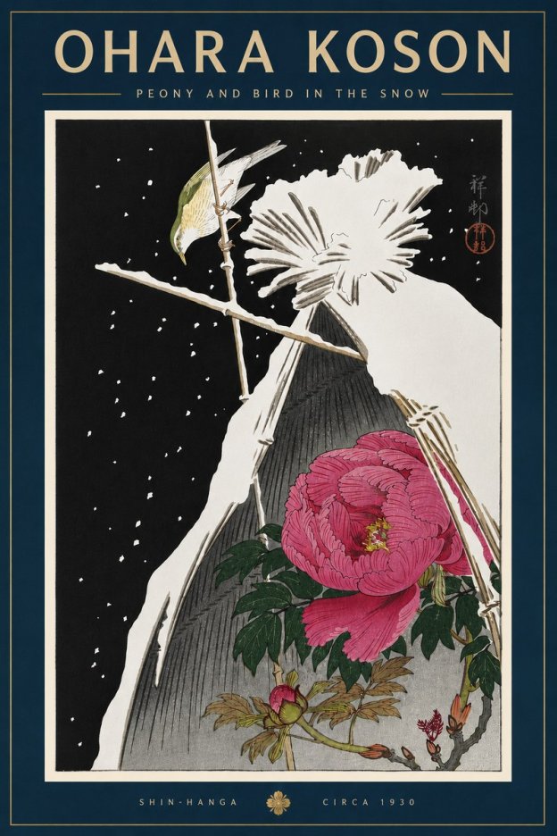Ohara Koson Peony and Bird in the Snow No6 - Poster