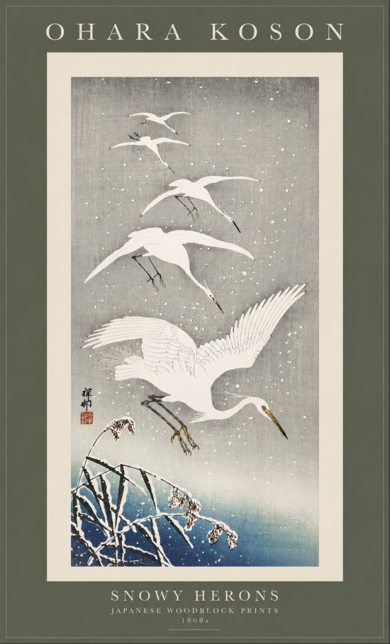 Ohara Koson Snowy Herons No3 - Poster