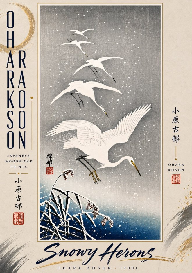 Ohara Koson Snowy Herons No5 - Poster