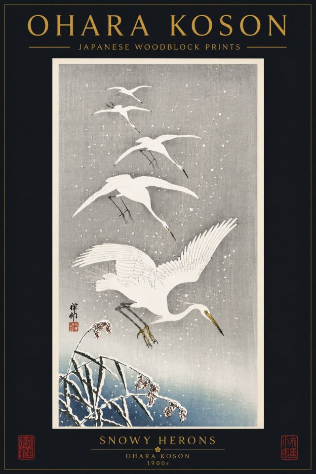 Ohara Koson Snowy Herons No6 - Poster