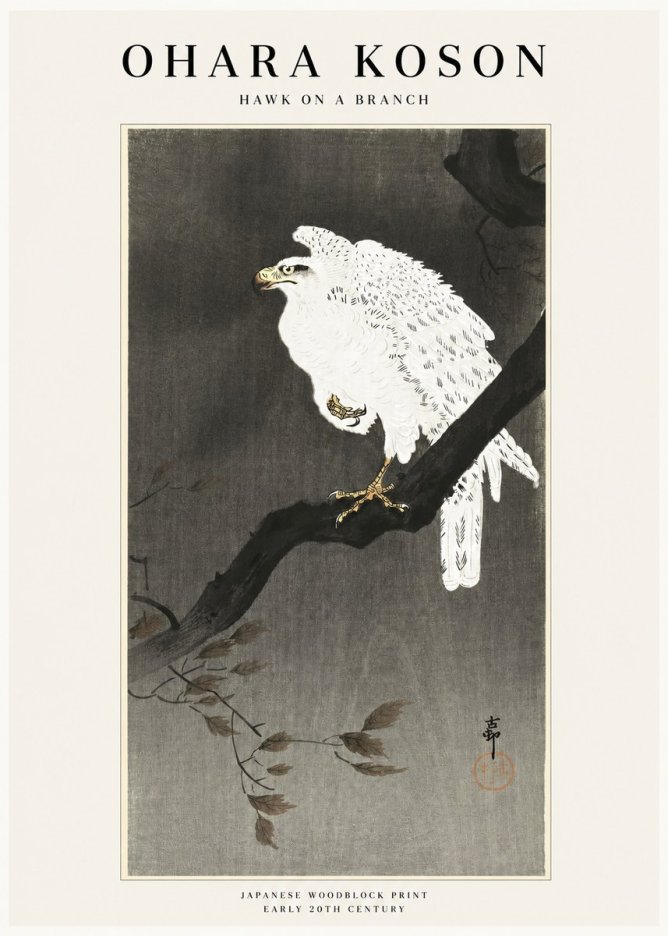 Ohara Koson Hawk on a Branch II No1 - Poster