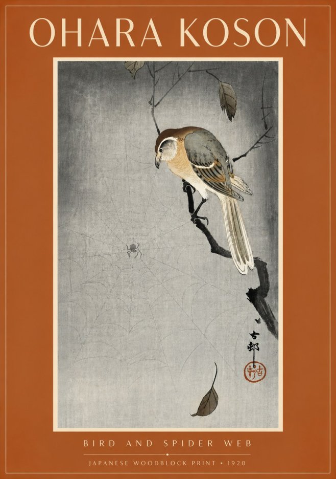 Ohara Koson Bird and Spider Web II No6 - Poster