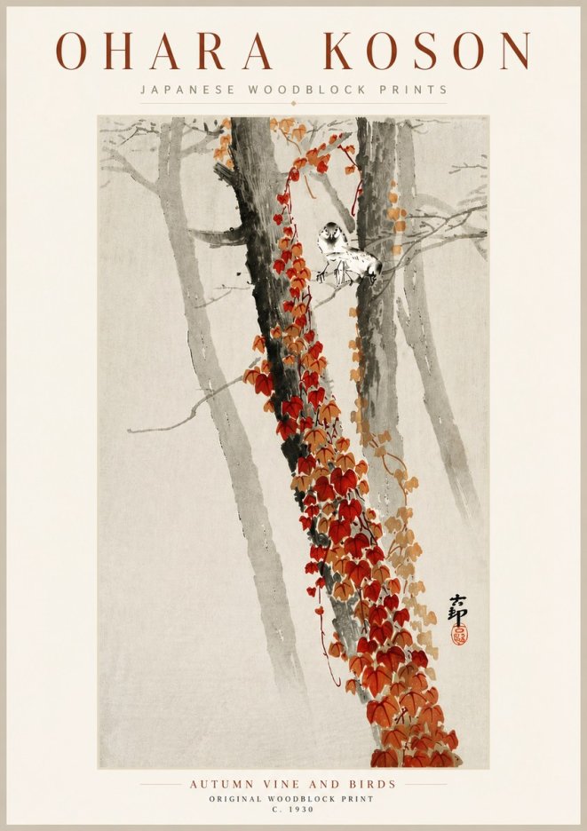 Ohara Koson Autumn Vine and Birds No5 - Poster