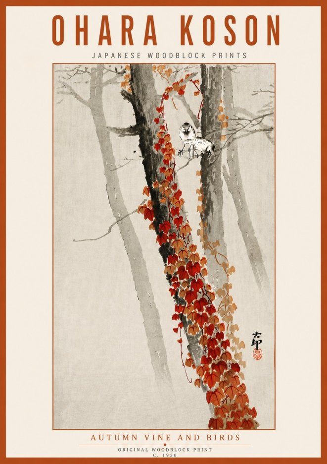 Ohara Koson Autumn Vine and Birds No6 - Poster