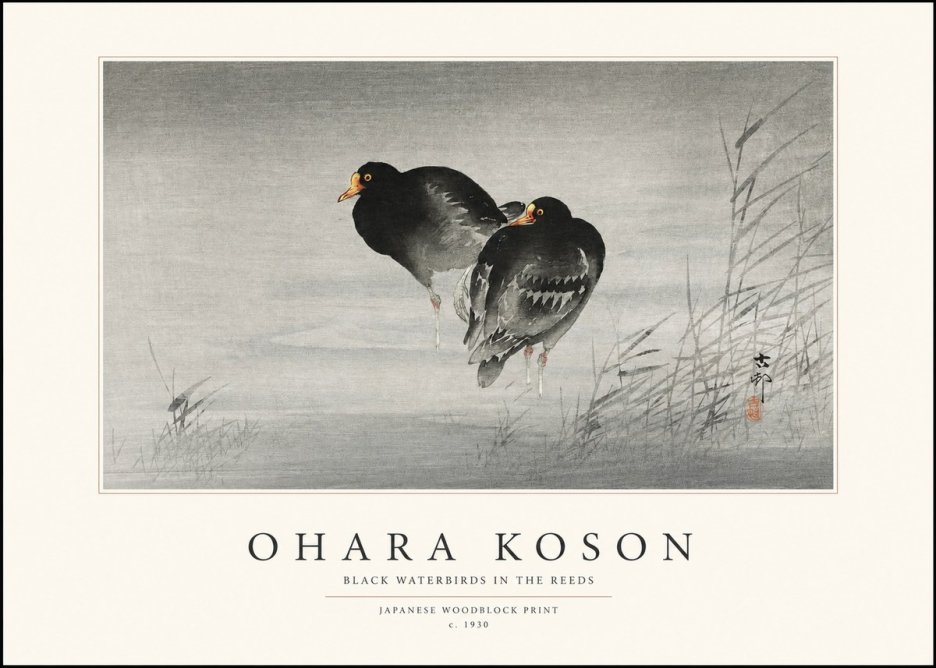 Ohara Koson Black Waterbirds in the Reeds No1 - Poster