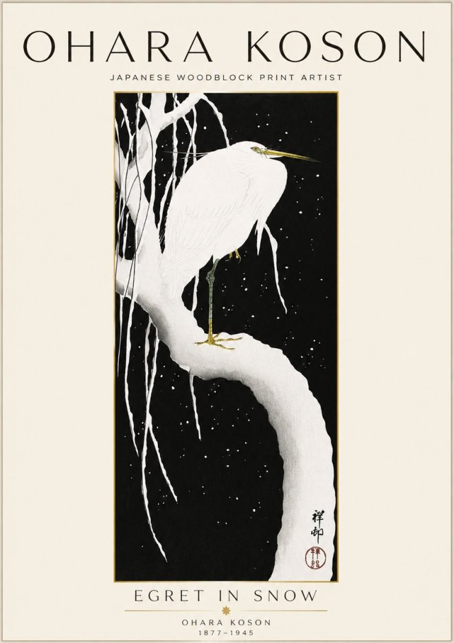 Ohara Koson Egret in Snow No1 - Poster