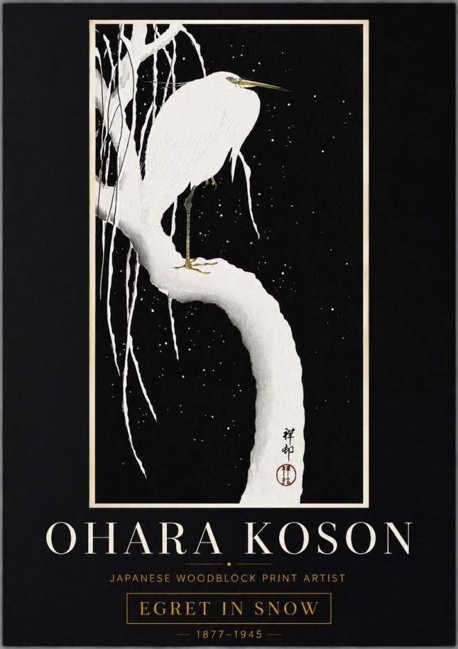 Ohara Koson Egret in Snow No6 - Poster