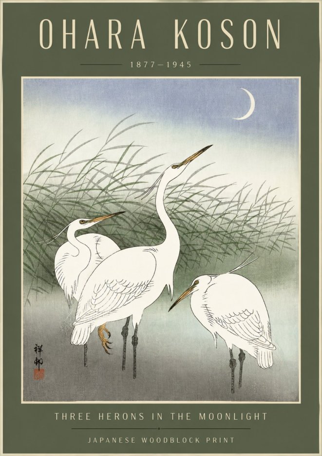 Ohara Koson Three Herons in the Moonlight No4 - Poster